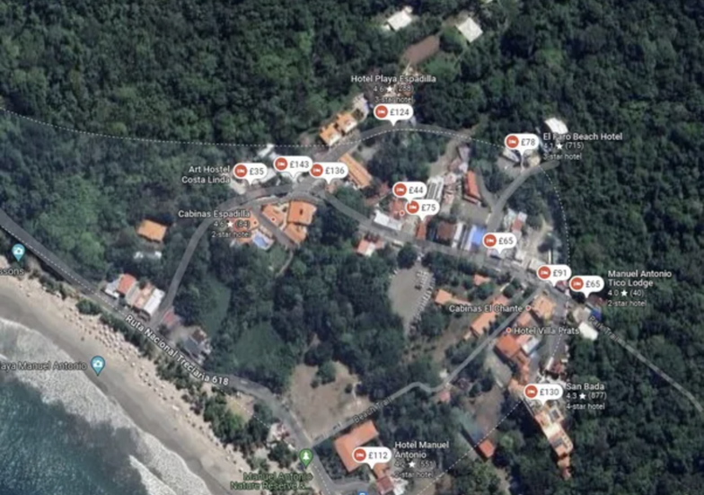 Manuel Antonio hotel promotion map