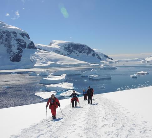 Antarctica danco island snowshoers walking