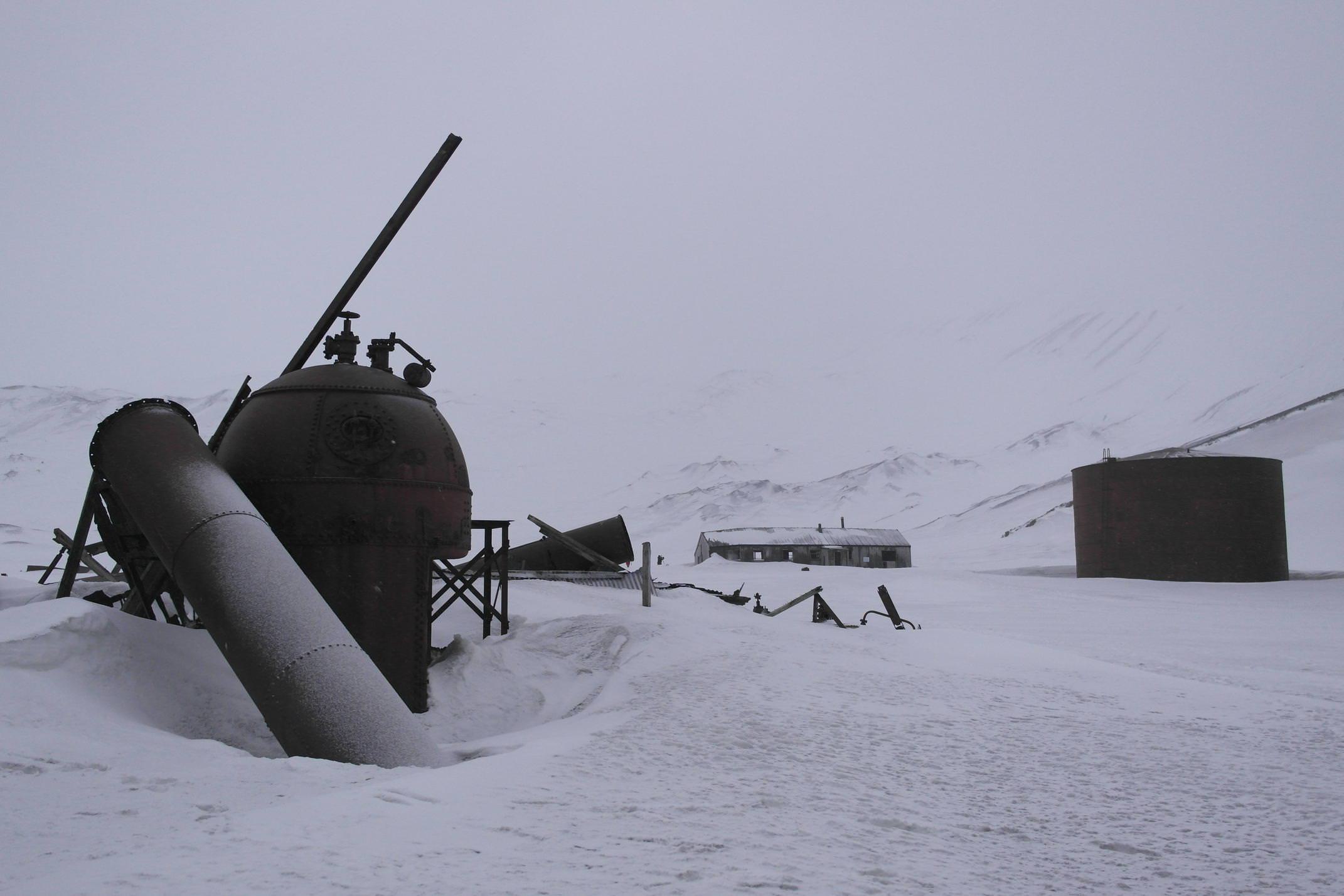 Antarctica deception island snowy ruins