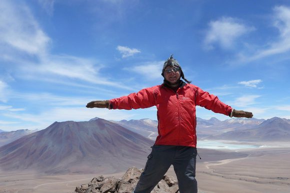 Chile atacama standing on top of toco volcano