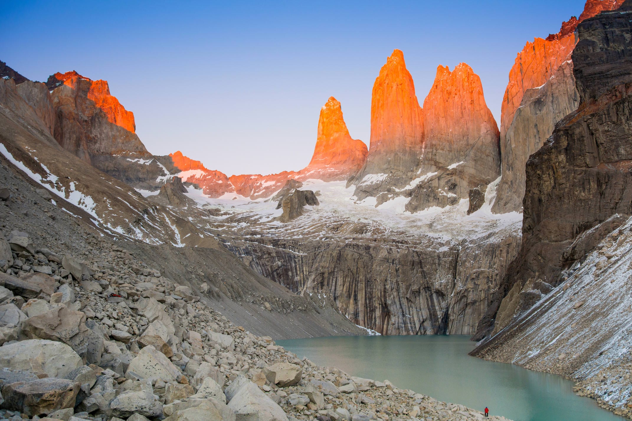 Chile patagonia torres del paine mirador torres sunrise person c matthew power