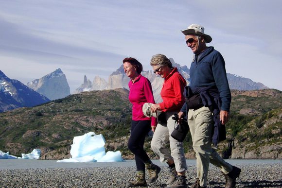 walking in torres del paine in patagonia