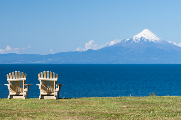 looking across lago llanqihue to osorno volcano