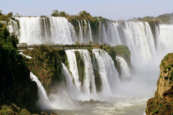 a curtain of high waterfalls in iguazu