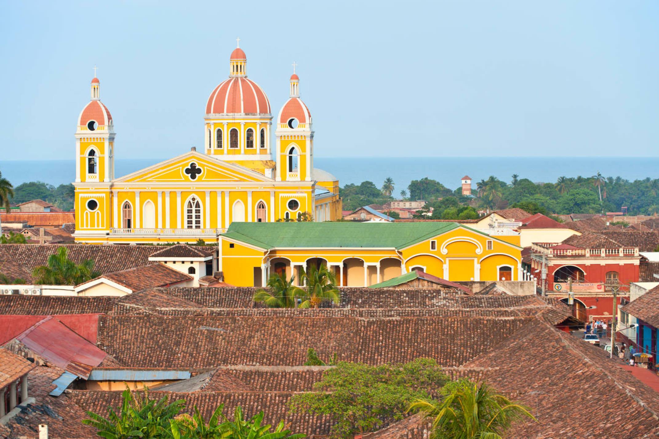 Nicaragua granada granada cathedral and lake nicaragua on the background nicaragua