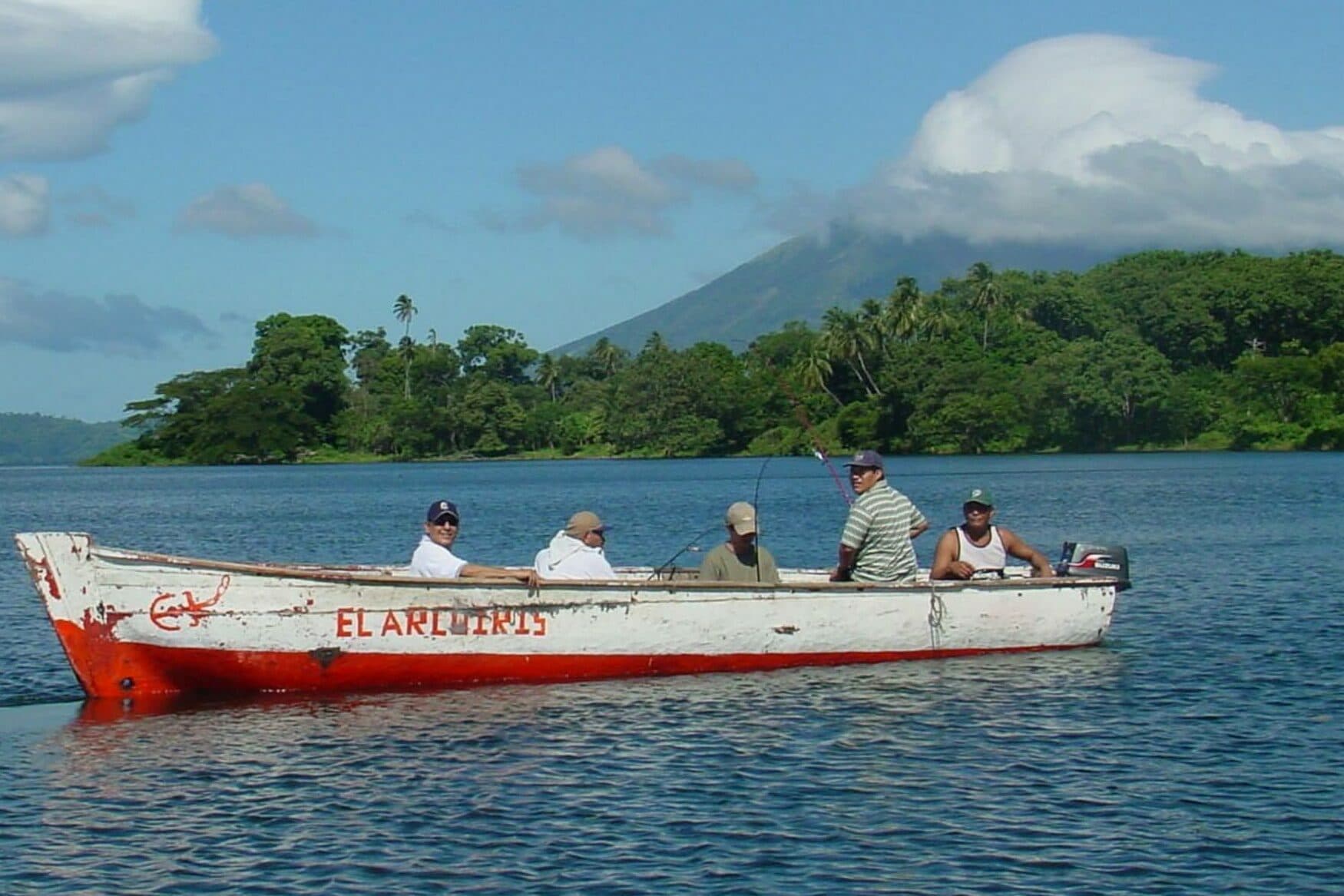 Nicaragua ometepe men in small fishing boat