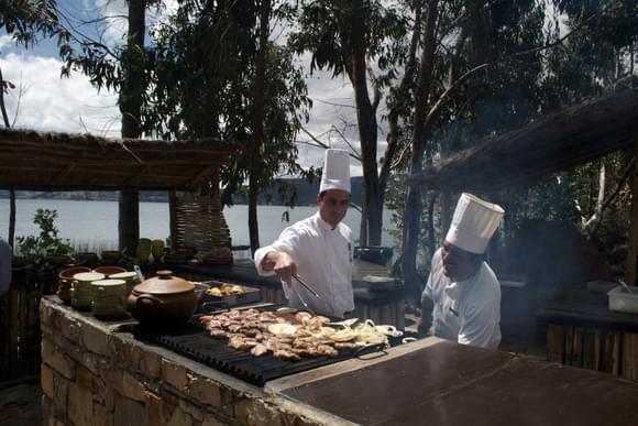 Peru lake titicaca barbeque lunch on suasi island