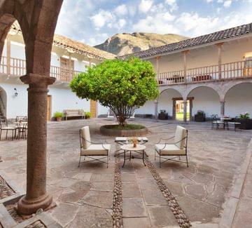quiet hotel courtyard in the sacred valley