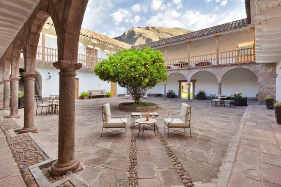 quiet hotel courtyard in the sacred valley