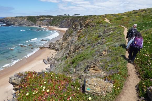 Portugal alentejo rota vicentina cliff trail sign