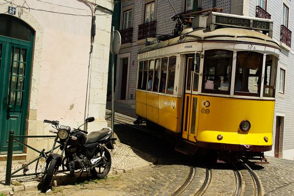 lisbon tram in alfama district