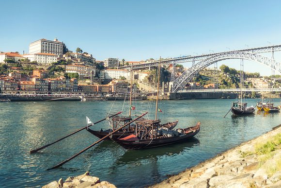 rabelo boat on the douro river in porto