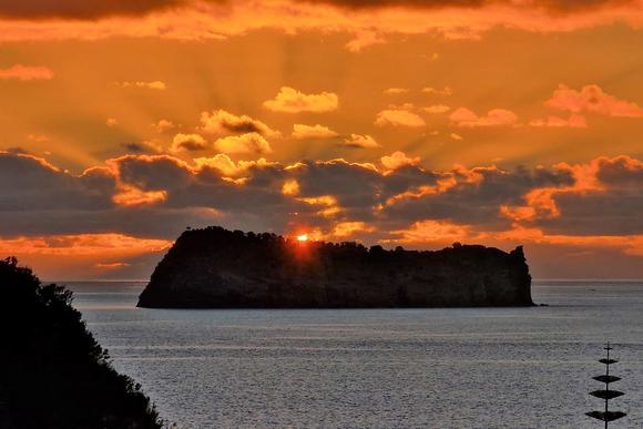 sunset over vila franca do campo islet