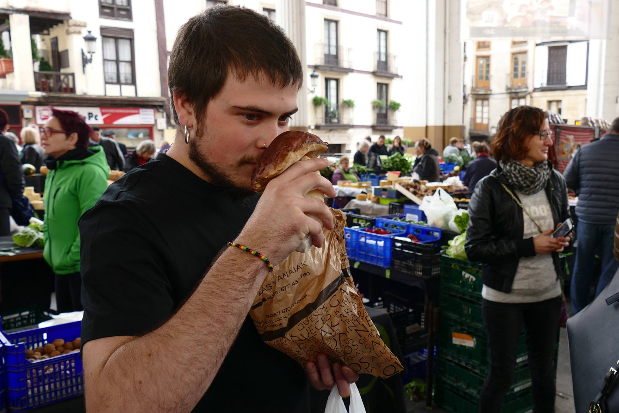Spain basque country ordizia market chef smelling boletus mushroom