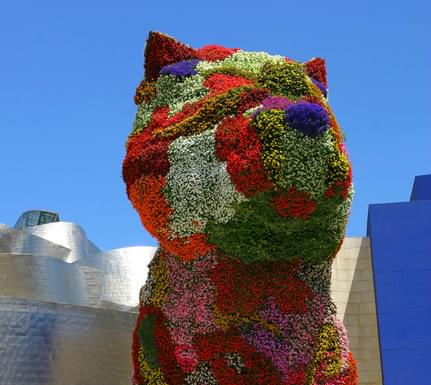 Spain bilbao guggenheim exterior flower dog close up