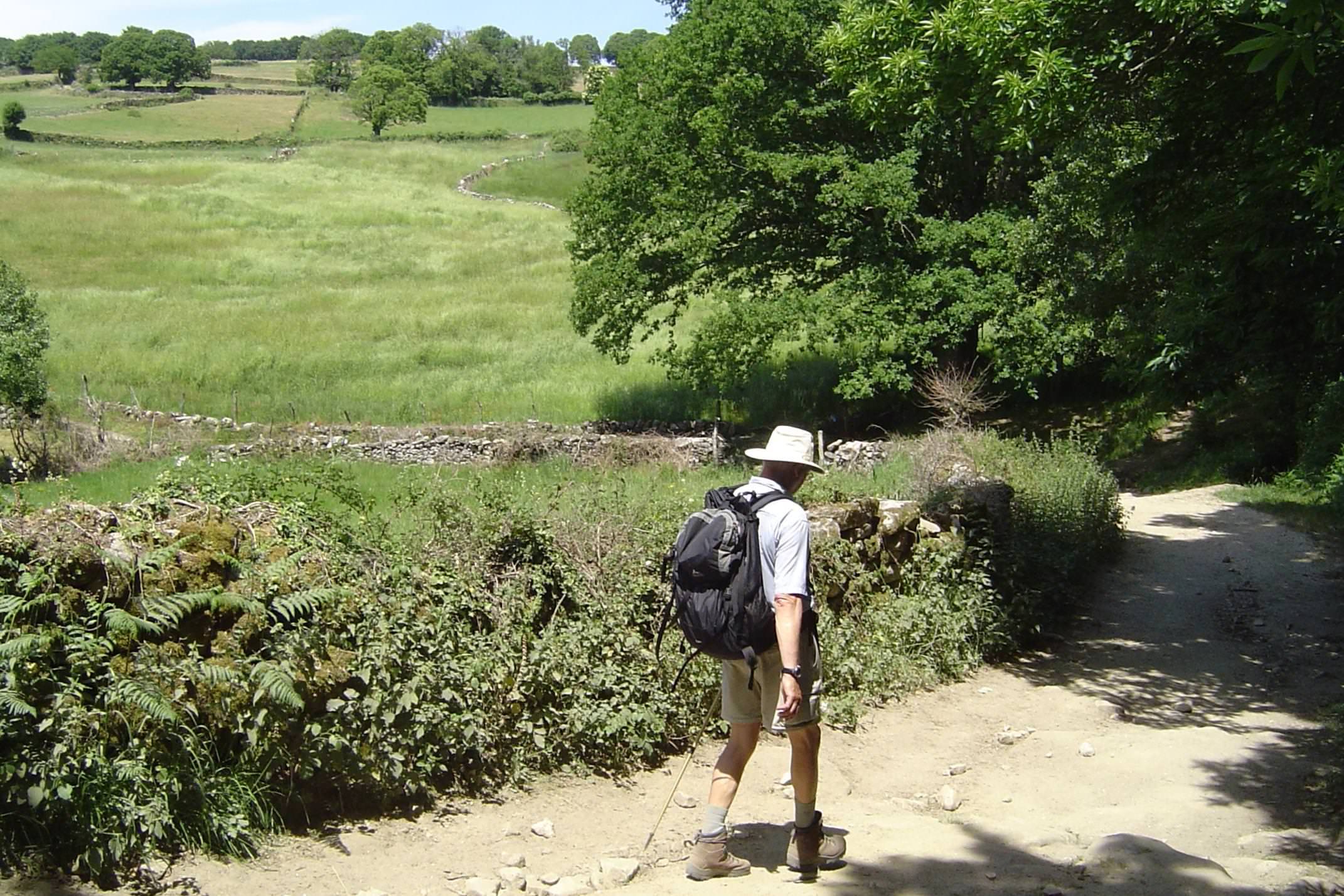 Spain camino de santiago one pilgrim walking sarria portomarin