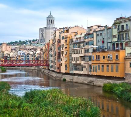 Spain catalonia a view of the cathedral bell tower in girona spain