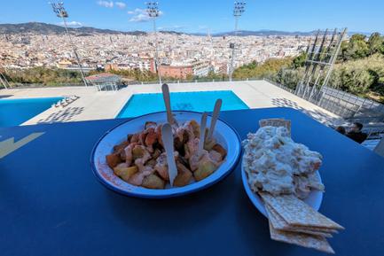 tapas view over olympic diving pools barcelona