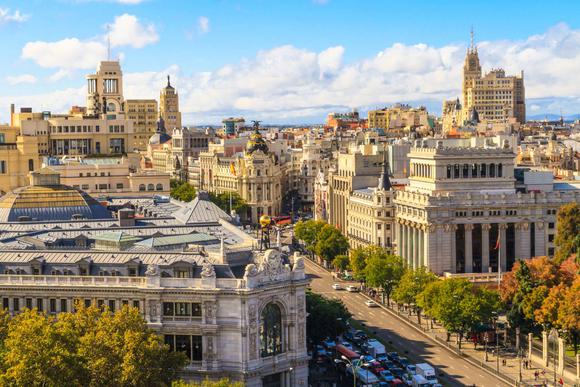Spain madrid madrid cityscape and aerial view of of gran via shopping street