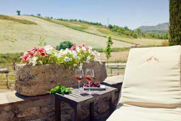 relaxing at hotel overlooking countryside in ronda