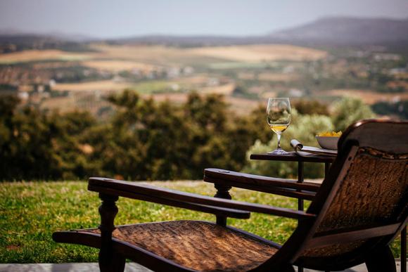 ronda winery view with glass of wine