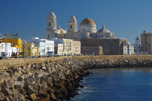 cadiz cathedral seen from seafront