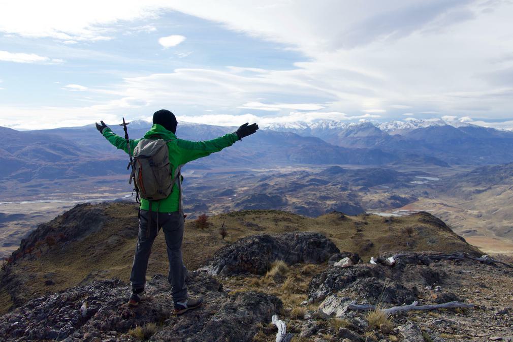 Chile patagonia aysen future parque patagonia guide arms outstretched views of chacabuco valley