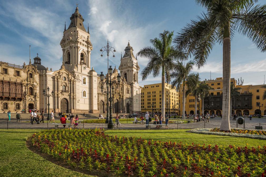 Peru lima view of the cathedral church and the main square in the down town