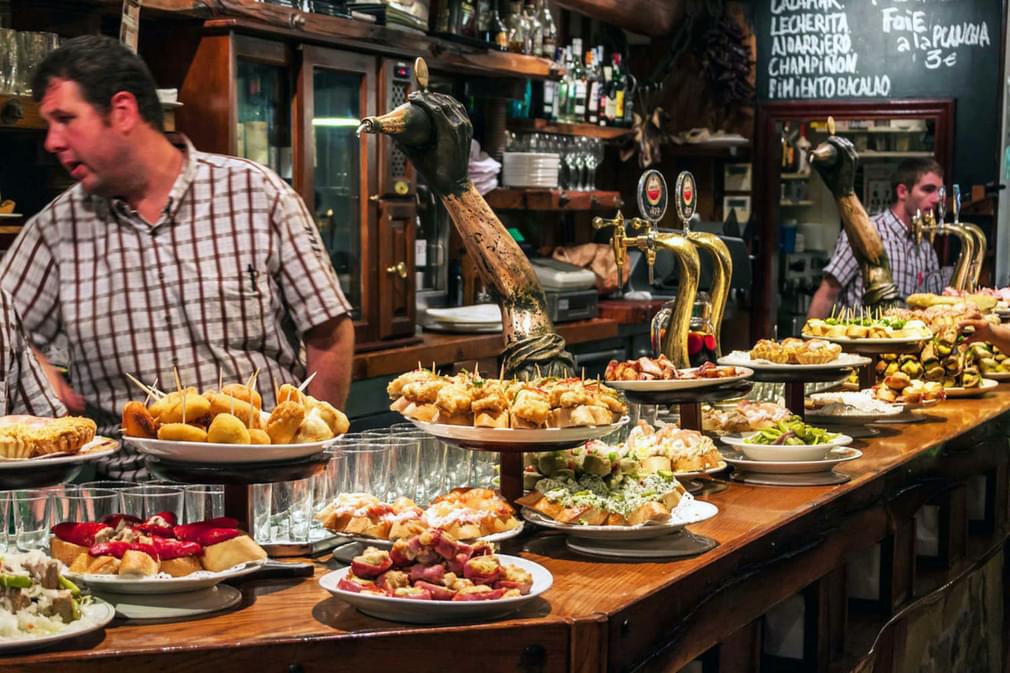Spain basque country view of a bar with traditional pinchos in san sebastian basque country20180829 76980 r5ww2